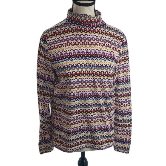 LOFT  Turtleneck Multicolor Geometric Long Sleeve Stretch Womens Size L - Picture 1 of 7